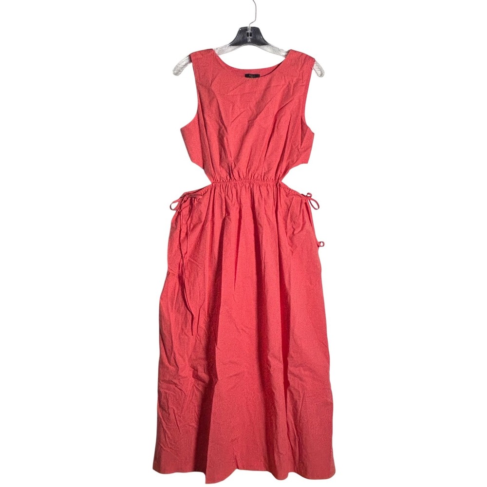 Rails Women Coral Pink Organic Cotton Tencel Cut-Out Midi Dress Large Sleeveless